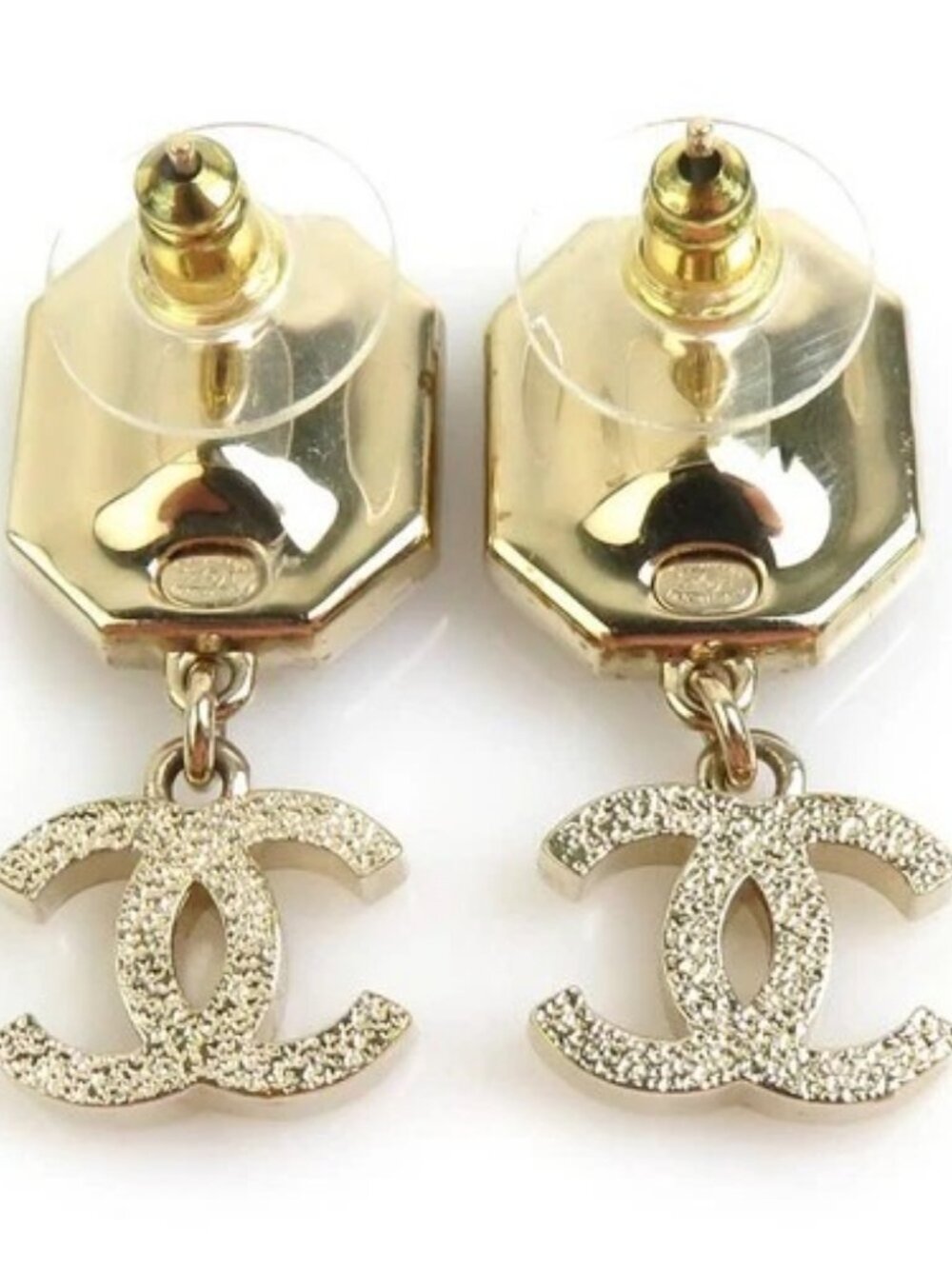 Auth CHANEL CC Logo Pierce Earringa Gold/Silver Metal/Rhinestone - e60885i - Picture 4 of 8